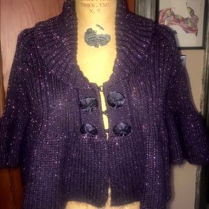 Nanette Leopore Purple Lurex Cropped Sweater EUC